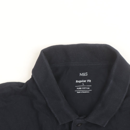 Marks and Spencer Men's Black Long Sleeve Cotton Polo Shirt L