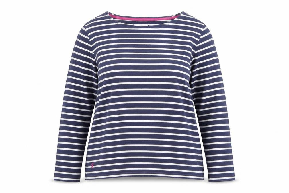 Joules Women’s Blue Striped Long Sleeve Cotton Nautical T-Shirt UK 14