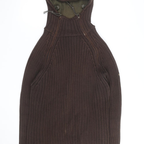 Schott Men’s Brown Knit Cotton Hooded Pullover Jumper L