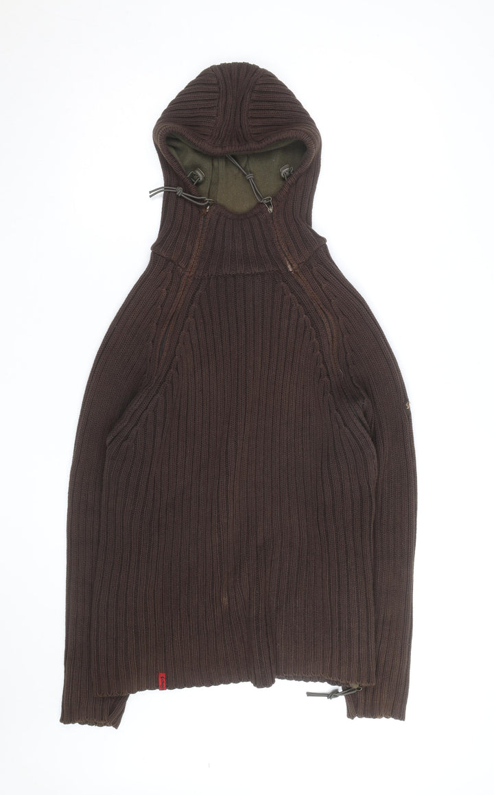 Schott Men’s Brown Knit Cotton Hooded Pullover Jumper L