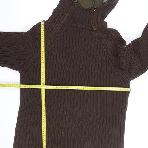 Schott Men’s Brown Knit Cotton Hooded Pullover Jumper L