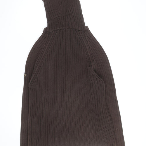 Schott Men’s Brown Knit Cotton Hooded Pullover Jumper L