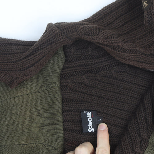 Schott Men’s Brown Knit Cotton Hooded Pullover Jumper L