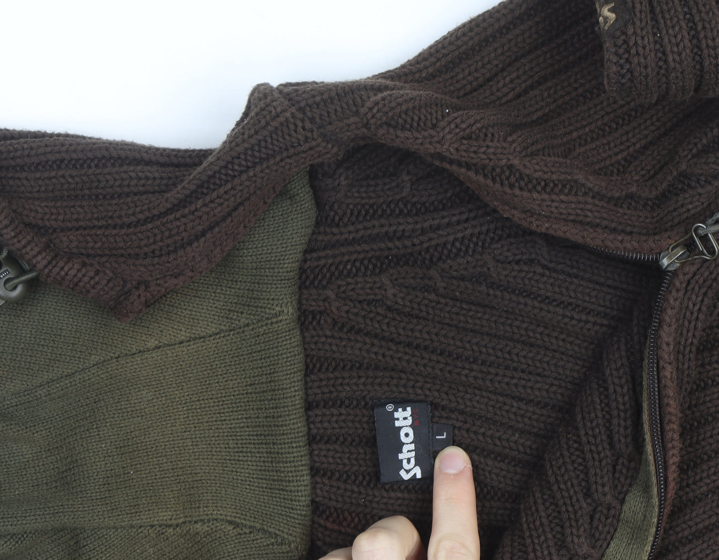 Schott Men’s Brown Knit Cotton Hooded Pullover Jumper L