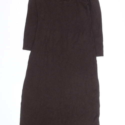 Sosandar Women Brown Ribbed Knit Midi Bodycon Dress Size 12