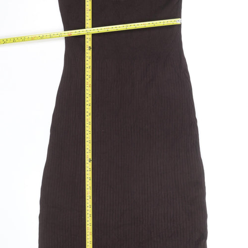 Sosandar Women Brown Ribbed Knit Midi Bodycon Dress Size 12