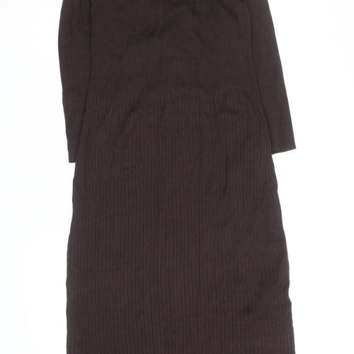 Sosandar Women Brown Ribbed Knit Midi Bodycon Dress Size 12