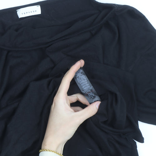 Topshop Women’s Black Size 10 Slim Fit Long Sleeve Cotton Top