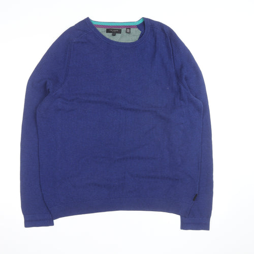 Ted Baker Men's Blue Cotton Wool Crew Neck Pullover Jumper XL