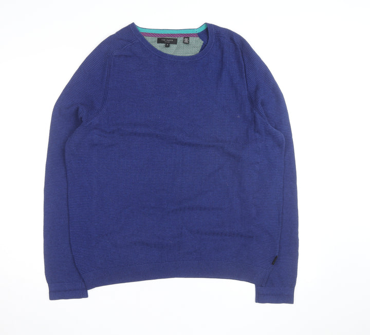 Ted Baker Men's Blue Cotton Wool Crew Neck Pullover Jumper XL