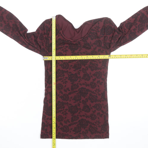 Marks and Spencer Women Red Floral Long Sleeve Jersey Blouse Size 10