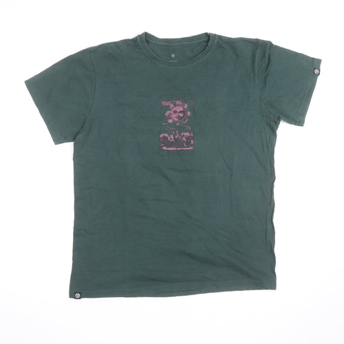 VERTIGEM Men's Green Graphic Print Cotton T-Shirt Size M
