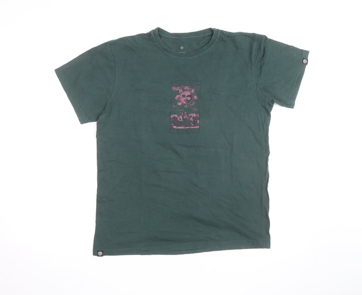 VERTIGEM Men's Green Graphic Print Cotton T-Shirt Size M