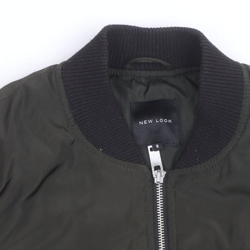New Look Women's Green Bomber Jacket Size 8 Zip Casual Lightweight
