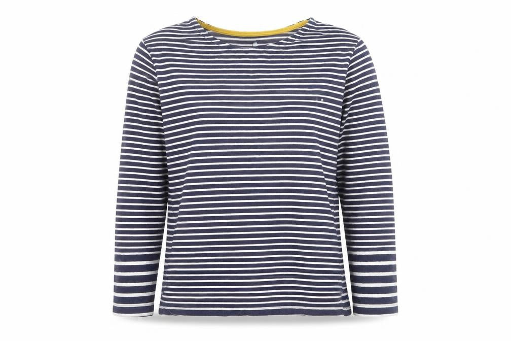 Front view of Warehouse Women’s Blue Striped Cotton Long Sleeve jumper, size UK 8