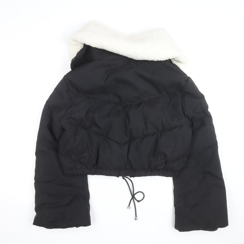 Flamme Mode Women’s Black Cropped Puffer Jacket with Faux Fur Collar Size M