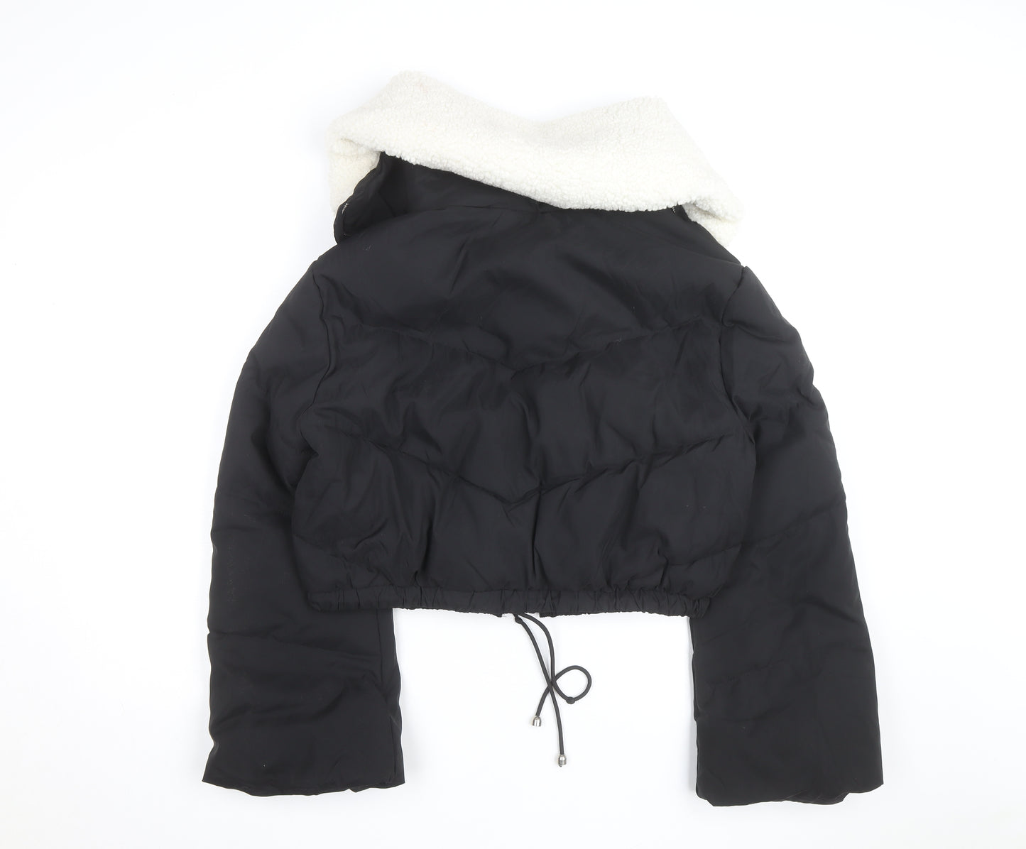 Flamme Mode Women’s Black Cropped Puffer Jacket with Faux Fur Collar Size M