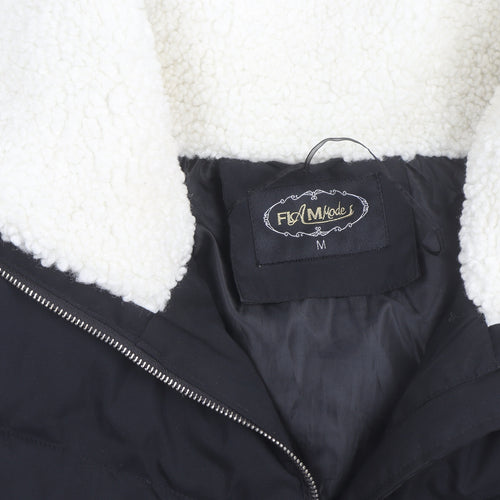 Flamme Mode Women’s Black Cropped Puffer Jacket with Faux Fur Collar Size M