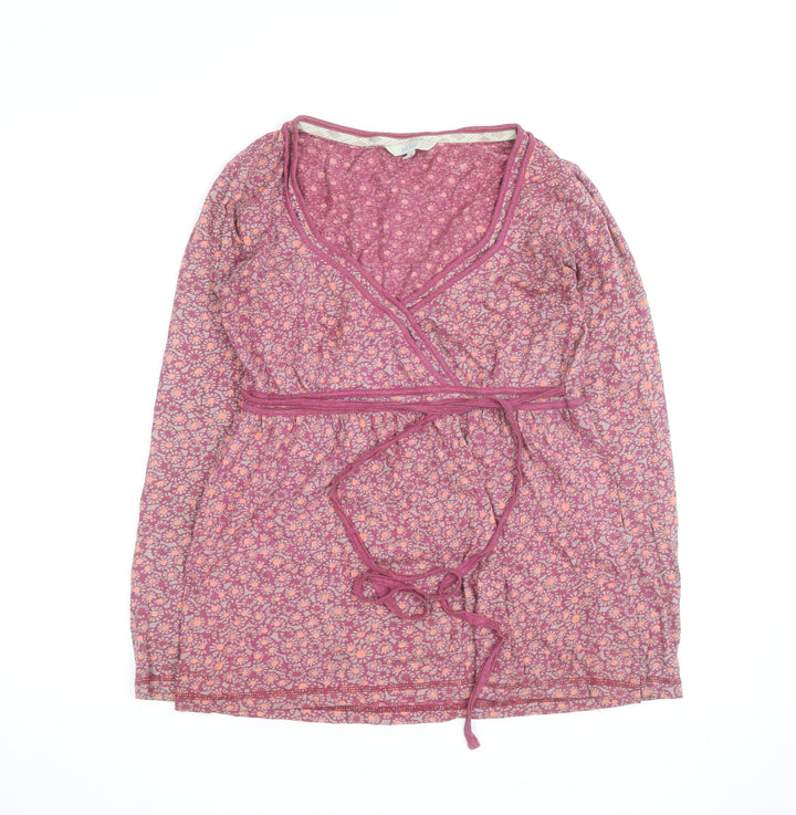 Fat Face Women’s Pink Floral Wrap Blouse Size 10 Cotton V-Neck Long Sleeve