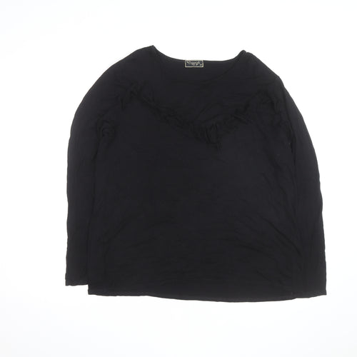 Originals from M&S Women's Black Long Sleeve Ruffle Jersey Top Size 20