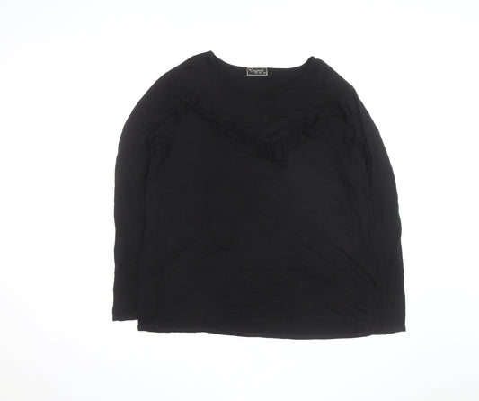 Originals from M&S Women's Black Long Sleeve Ruffle Jersey Top Size 20