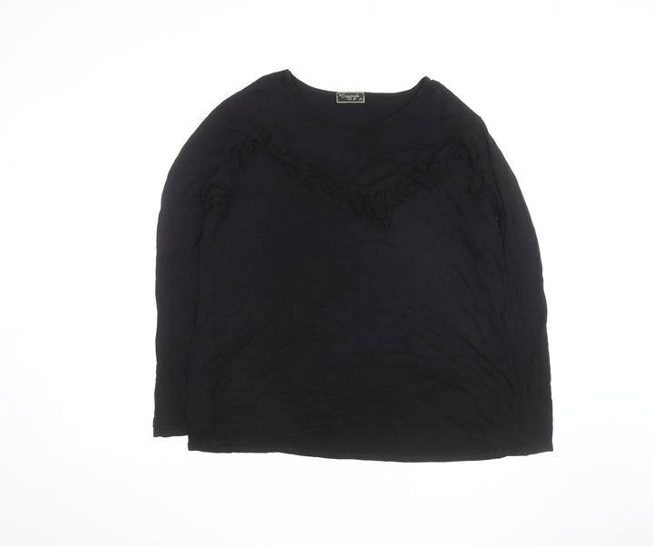 Originals from M&S Women's Black Long Sleeve Ruffle Jersey Top Size 20