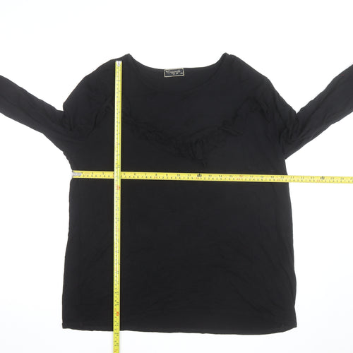 Originals from M&S Women's Black Long Sleeve Ruffle Jersey Top Size 20