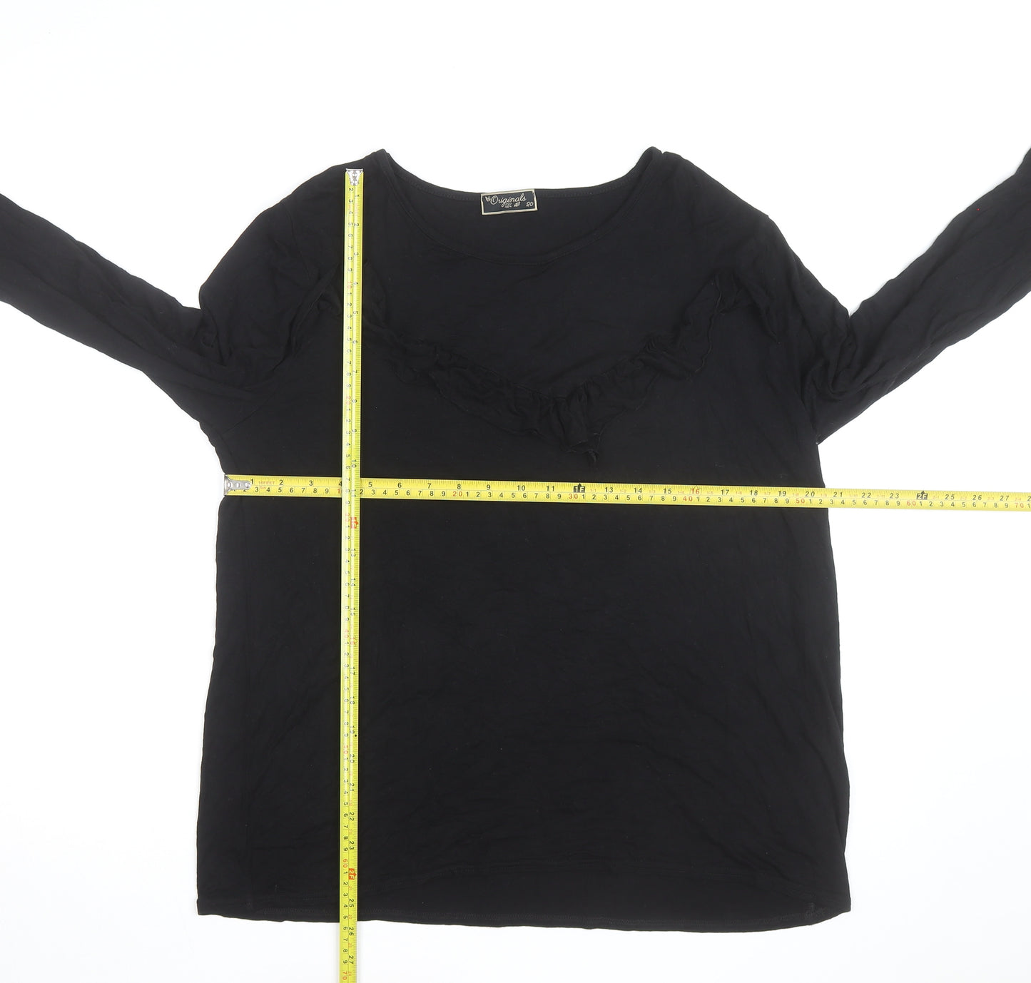 Originals from M&S Women's Black Long Sleeve Ruffle Jersey Top Size 20