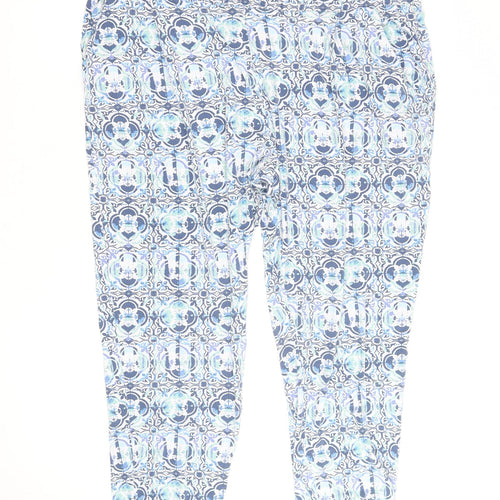 Marks and Spencer Women Blue Geometric Cropped Stretch Trousers Size 20