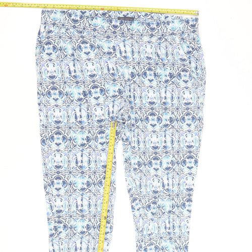 Marks and Spencer Women Blue Geometric Cropped Stretch Trousers Size 20