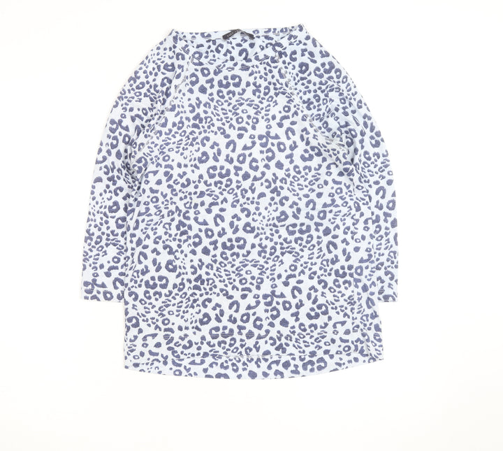 Marks and Spencer Womens Blue Leopard Print 3/4 Sleeve T-Shirt UK 10