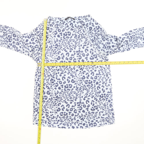 Marks and Spencer Womens Blue Leopard Print 3/4 Sleeve T-Shirt UK 10