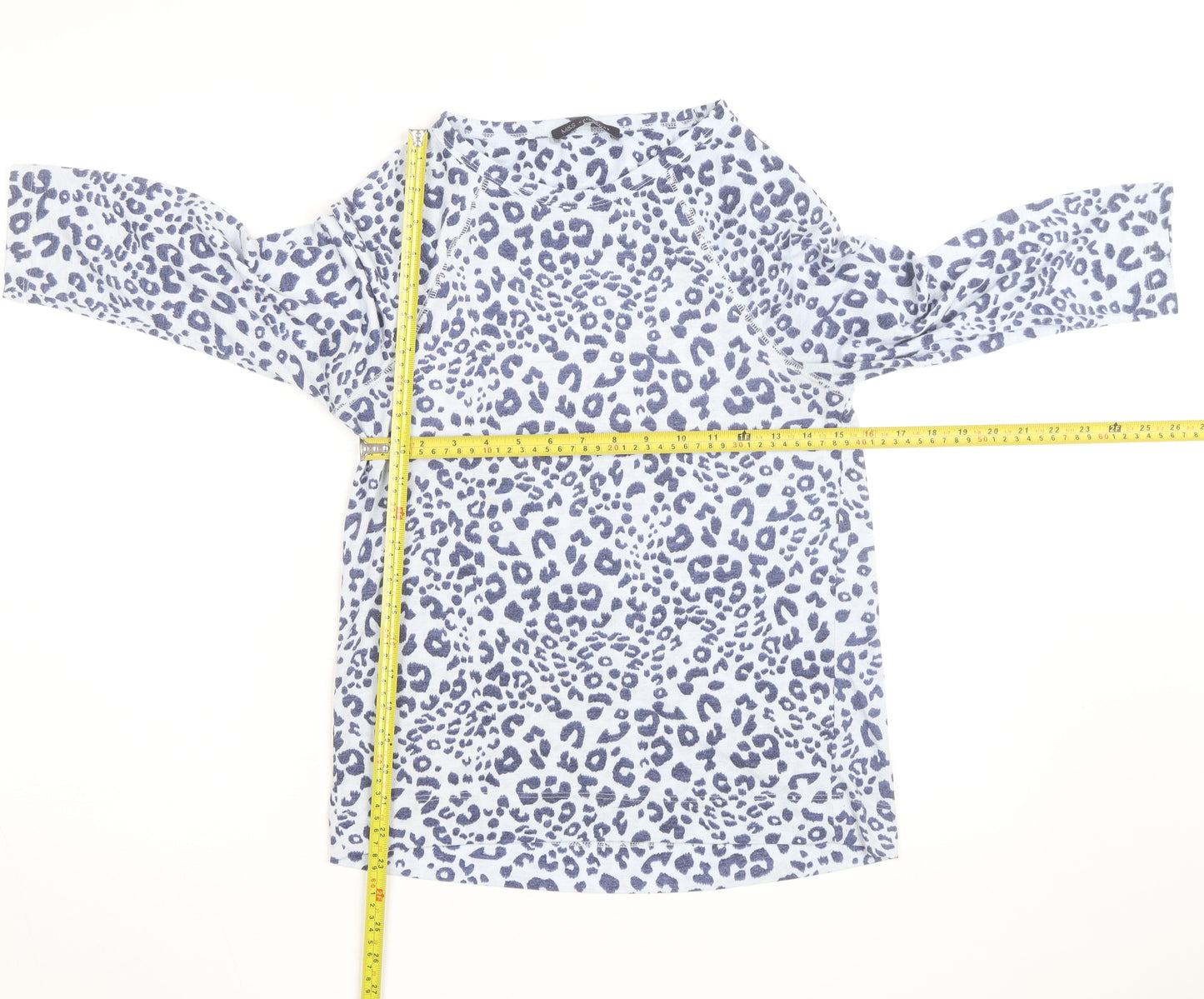 Marks and Spencer Womens Blue Leopard Print 3/4 Sleeve T-Shirt UK 10