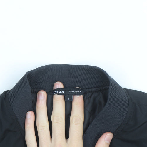ONLY Black L Bomber Jacket Unisex Adults Lined Zip Casual