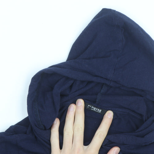 Zigzag Womens Navy Blue Hoodie UK 12 Pullover Long Sleeve Cotton