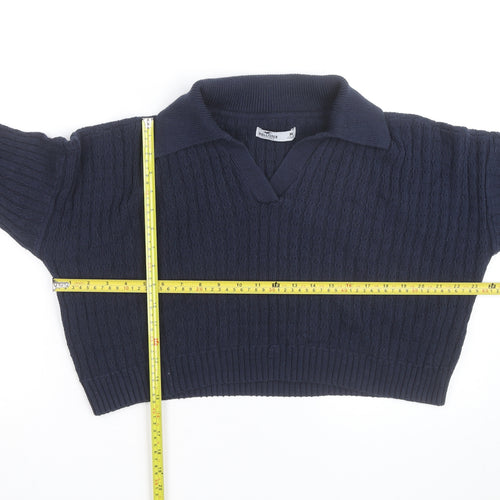 Hollister Women's Blue Collared Cable-Knit Pullover Jumper M