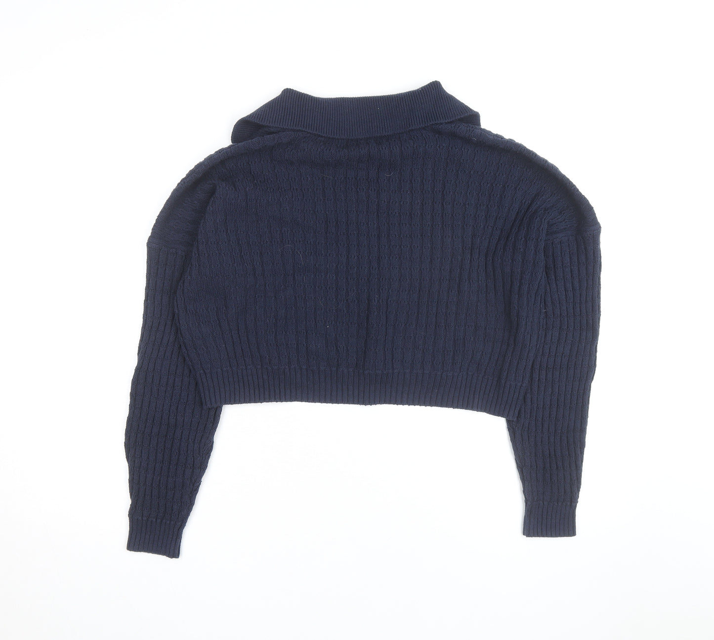 Hollister Women's Blue Collared Cable-Knit Pullover Jumper M