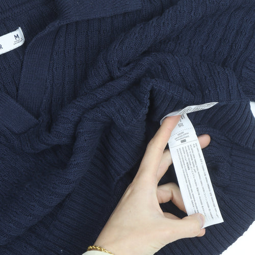 Hollister Women's Blue Collared Cable-Knit Pullover Jumper M