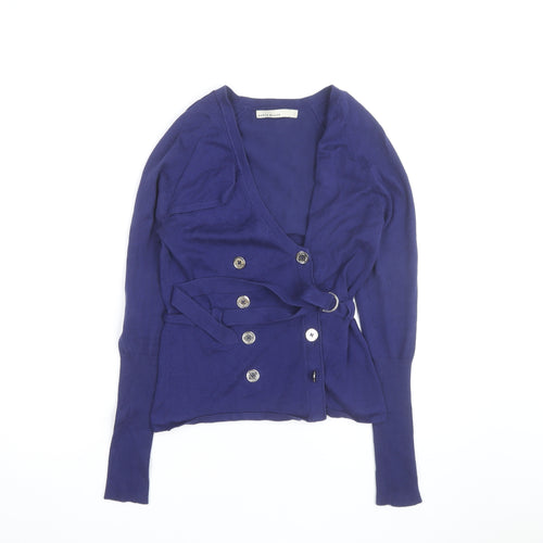 Karen Millen Women's Blue Belted V-Neck Cardigan Size S