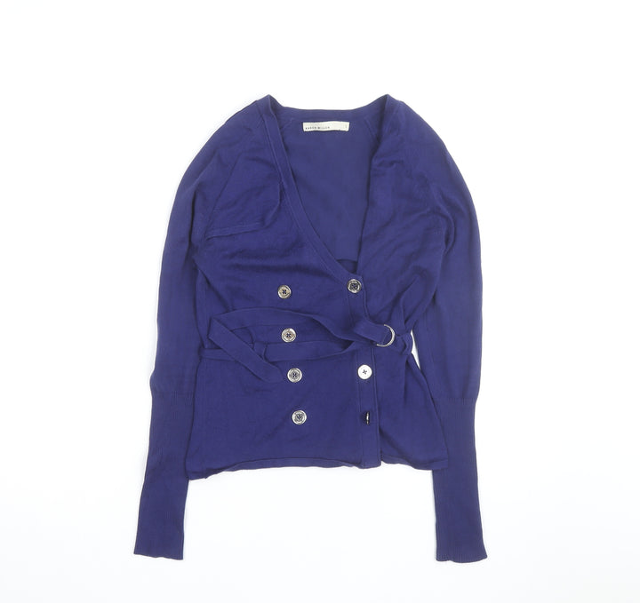 Karen Millen Women's Blue Belted V-Neck Cardigan Size S