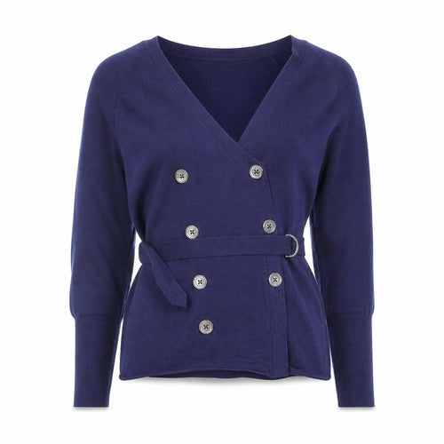 Karen Millen Women's Blue Belted V-Neck Cardigan Size S