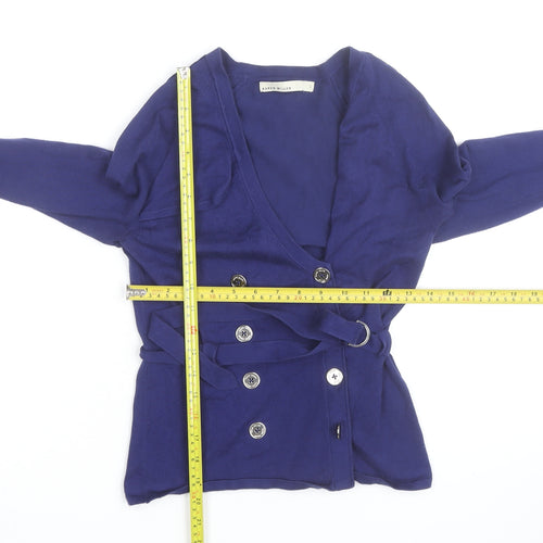 Karen Millen Women's Blue Belted V-Neck Cardigan Size S