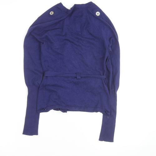 Karen Millen Women's Blue Belted V-Neck Cardigan Size S