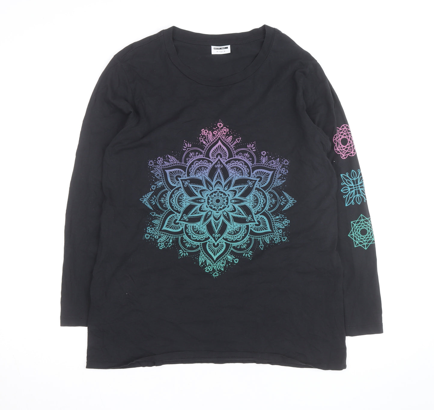 Noisy May Unisex Black Mandala Long Sleeve Cotton Shirt M