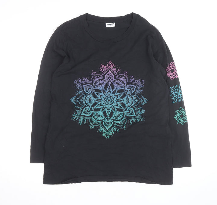 Noisy May Unisex Black Mandala Long Sleeve Cotton Shirt M