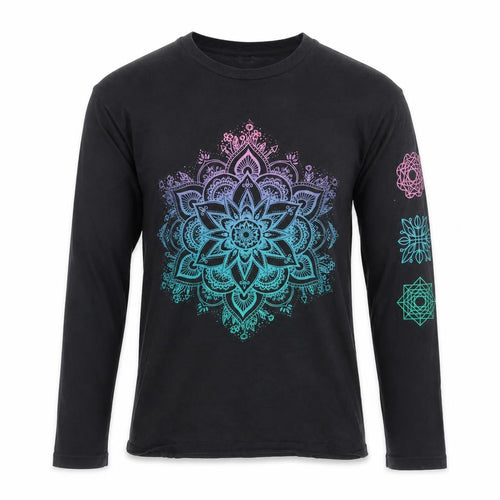 Noisy May Unisex Black Mandala Long Sleeve Cotton Shirt M