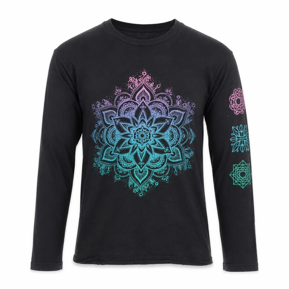 Noisy May Unisex Black Mandala Long Sleeve Cotton Shirt M