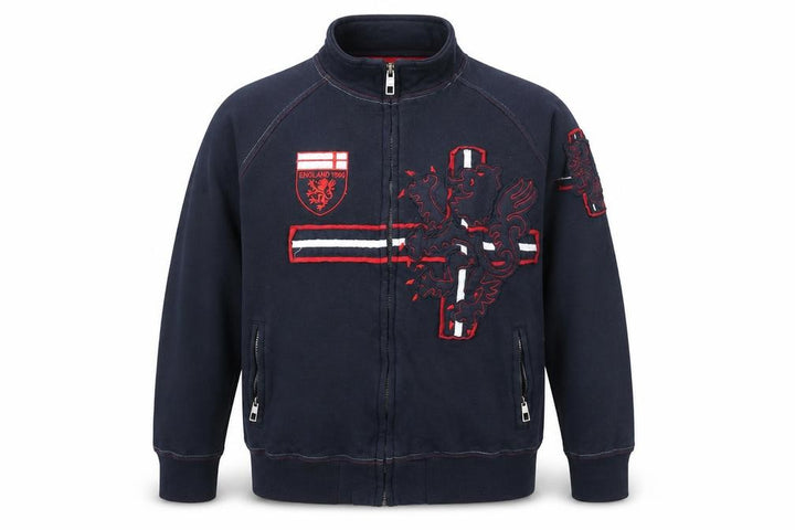 Front view of Daniel Fretwell men’s blue england track jacket, size L, full zip