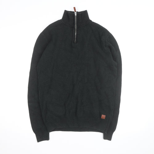 NEXT Men's Black M 1/2 Zip High Neck Cotton Blend Jumper