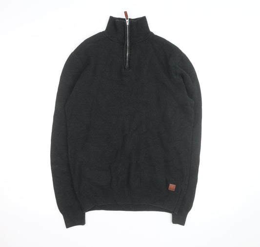 NEXT Men's Black M 1/2 Zip High Neck Cotton Blend Jumper